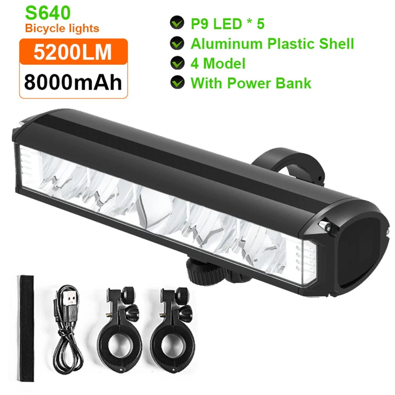 LED Bike Light Front, Rechargeable Bicycle Light, Headlight Flashlight with Power Bank, Bike Accessories