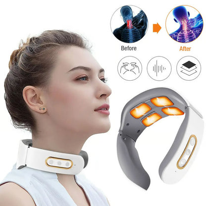 Electric Neck & Shoulder Massager 4-Head Kneading with TENS, Magnetic Pulse Heating for Cervical Pain Relief Relaxation