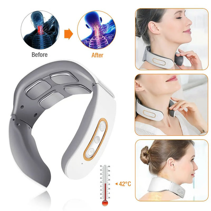 Electric Neck & Shoulder Massager 4-Head Kneading with TENS, Magnetic Pulse Heating for Cervical Pain Relief Relaxation