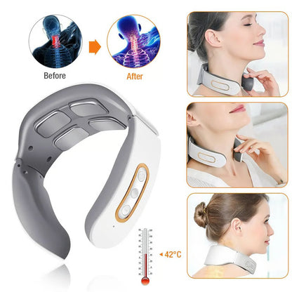 Electric Neck & Shoulder Massager 4-Head Kneading with TENS, Magnetic Pulse Heating for Cervical Pain Relief Relaxation