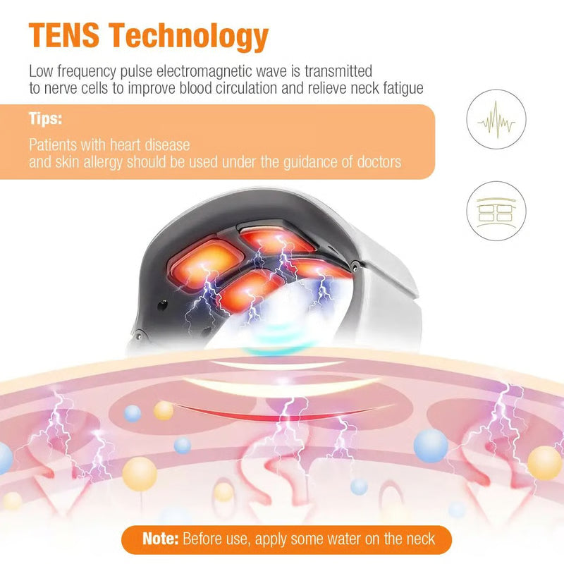 Electric Neck & Shoulder Massager 4-Head Kneading with TENS, Magnetic Pulse Heating for Cervical Pain Relief Relaxation