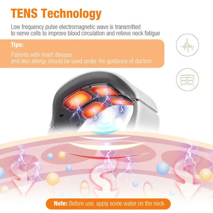 Electric Neck & Shoulder Massager 4-Head Kneading with TENS, Magnetic Pulse Heating for Cervical Pain Relief Relaxation
