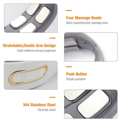 Electric Neck & Shoulder Massager 4-Head Kneading with TENS, Magnetic Pulse Heating for Cervical Pain Relief Relaxation