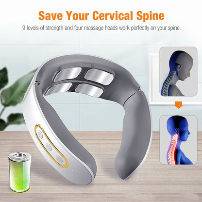 Electric Neck & Shoulder Massager 4-Head Kneading with TENS, Magnetic Pulse Heating for Cervical Pain Relief Relaxation