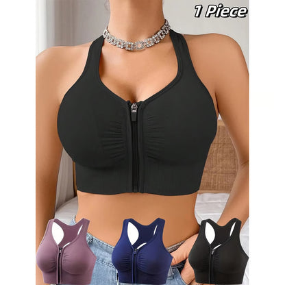 Women's Zipper Sports Bra Vest, Plus Size Shock Resistant Bra, Women's Yoga Running Fitness Bra for Active Lifestyle
