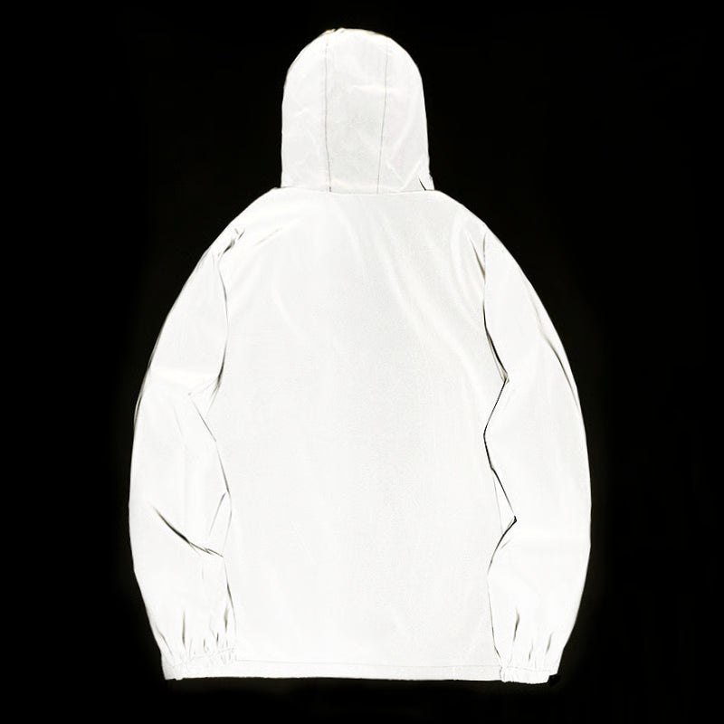 Mens Night Reflective Jackets with Hood, Double Fabric Hip Hop Windbreaker, Waterproof Zipper Coats & Stylish Outwear