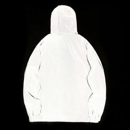 Mens Night Reflective Jackets with Hood, Double Fabric Hip Hop Windbreaker, Waterproof Zipper Coats & Stylish Outwear