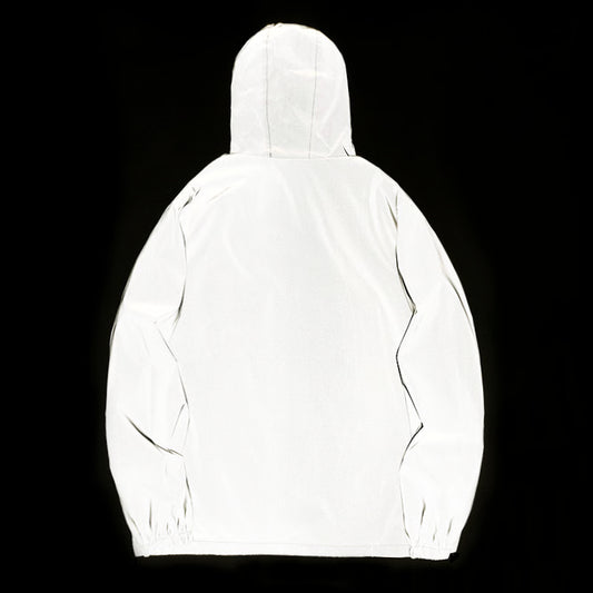 Mens Night Reflective Jackets with Hood, Double Fabric Hip Hop Windbreaker, Waterproof Zipper Coats & Stylish Outwear