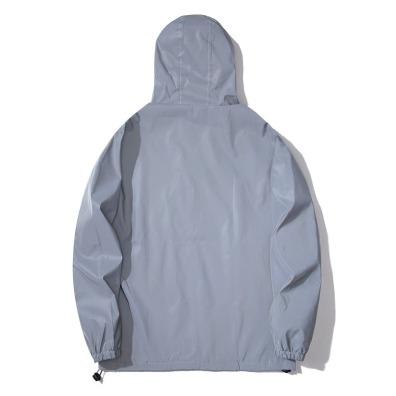 Mens Night Reflective Jackets with Hood, Double Fabric Hip Hop Windbreaker, Waterproof Zipper Coats & Stylish Outwear