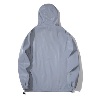 Mens Night Reflective Jackets with Hood, Double Fabric Hip Hop Windbreaker, Waterproof Zipper Coats & Stylish Outwear