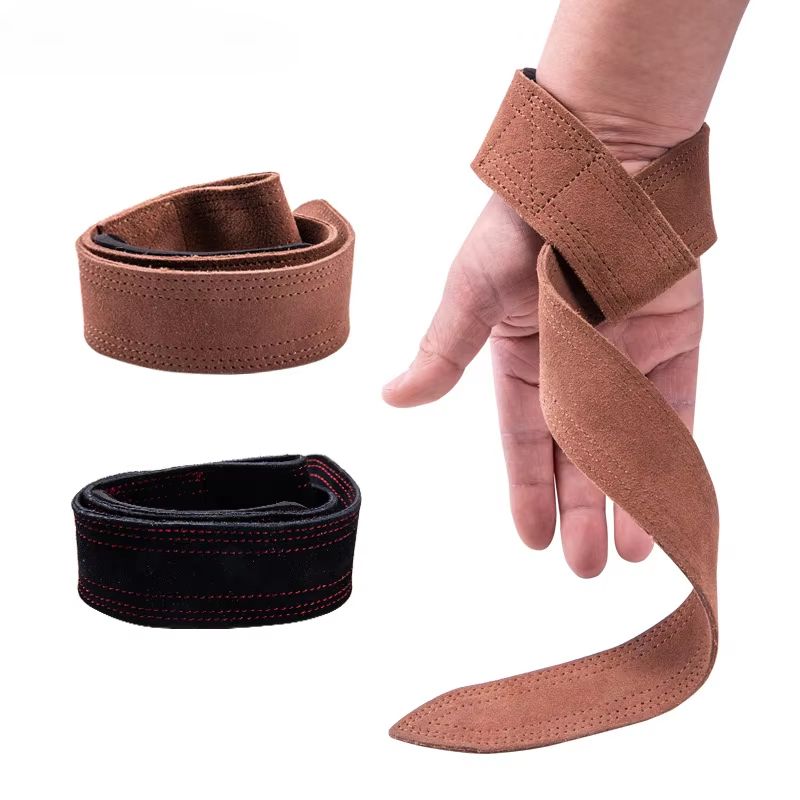 Leather Weight Lifting Wrist Straps Non Slip Grip Gym Pull Up and Deadlift Support Bands