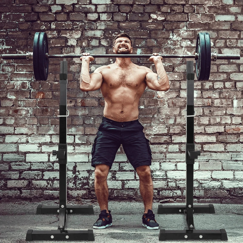 Adjustable Heavy Duty Squat Rack Stands with Barbell Holders for Home Gym Workouts