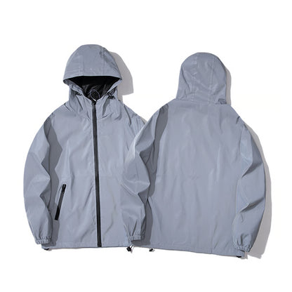 Mens Night Reflective Jackets with Hood, Double Fabric Hip Hop Windbreaker, Waterproof Zipper Coats & Stylish Outwear