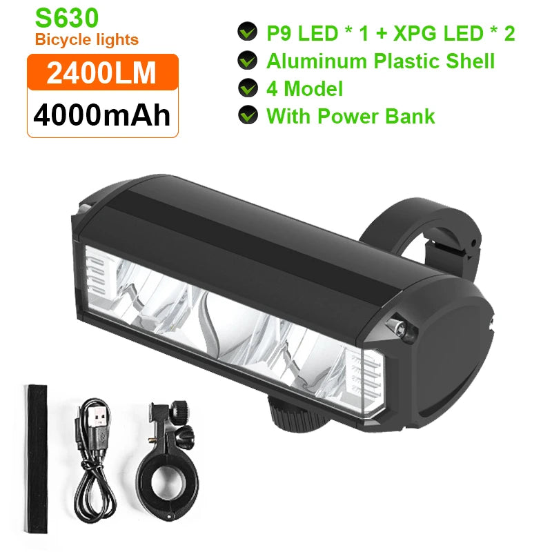 LED Bike Light Front, Rechargeable Bicycle Light, Headlight Flashlight with Power Bank, Bike Accessories