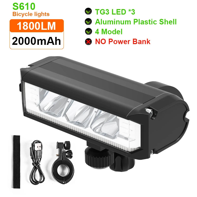 LED Bike Light Front, Rechargeable Bicycle Light, Headlight Flashlight with Power Bank, Bike Accessories