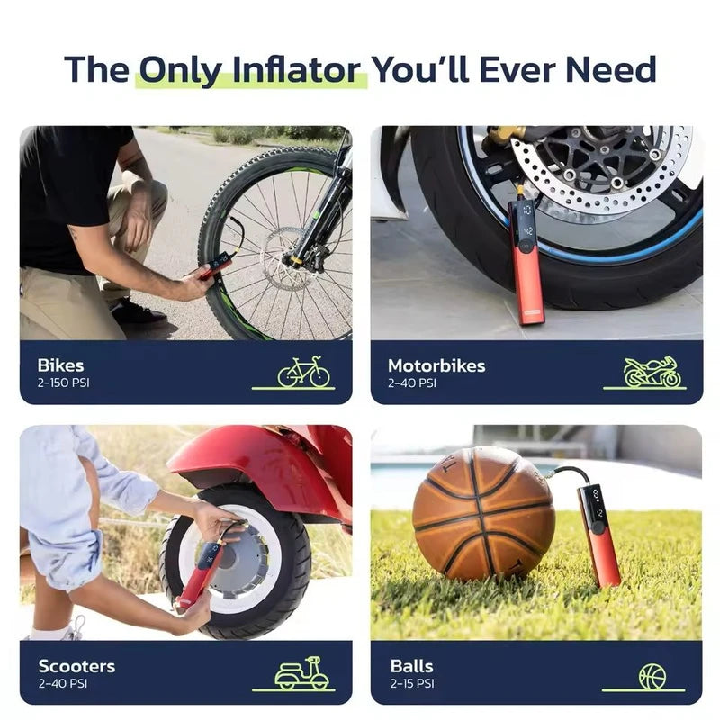 Portable Electric Bike Pump 150 PSI Rechargeable Tire Inflator